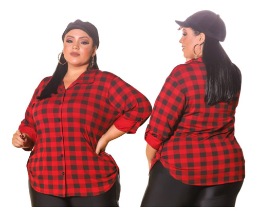 Camisa Xadrez Plus Size Feminino Viscolaycra São João 46 /52