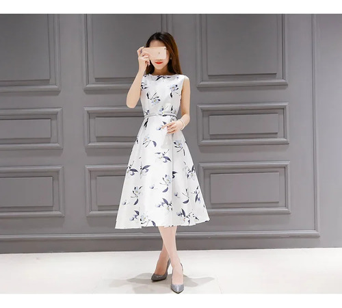 Vestido Longo Sem Mangas Com Estampa Floral Em Linha A Para