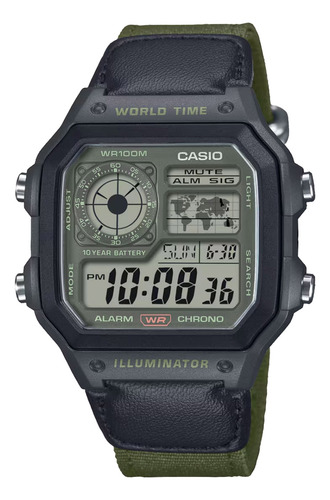 Reloj Casio Ae-1200whub-3avcf Illuminator-negro Verde Negro Verde