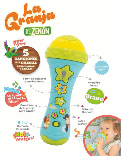 La Granja De Zenón Microfono Karaoke Luz, Sonidos, Graba Voz