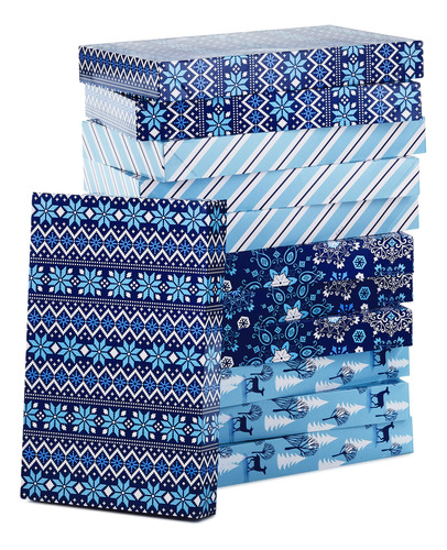 Cajas De Camisa De Diseño Navideño Azul Nevado, Paquete 12