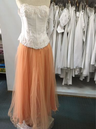 Vestido De 15 Corset Y Falda De Tul Naranja Y Blanco Salmon 