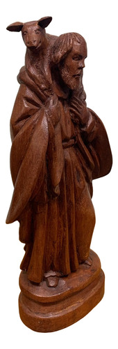 Estatueta Pastor Com Ovelha Em Madeira Bordô