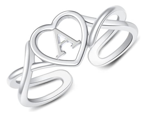 Solid 925 Sterling Silver Heart Ring Round Ring Open Adjusta