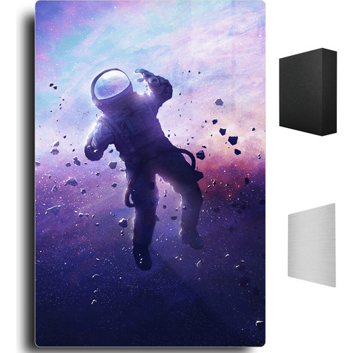 Astronauta Espacio Cuadro Metal + Soporte Magnético 20x30 Full Color Hd