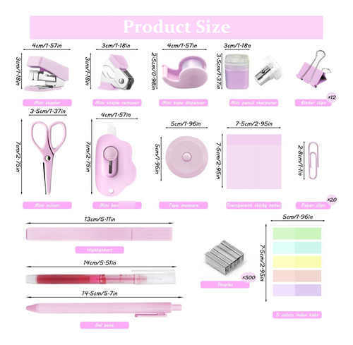 Mini Kit De Suministros Escolares Rosa Con Grapadora Y Cinta