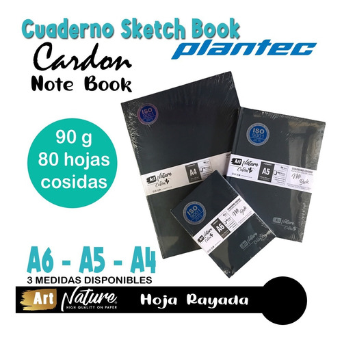 Cuaderno Notebook Plantec Cosido A4 Rayado 80 Hojas 90 Gms