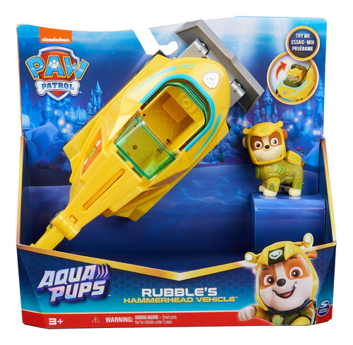 Vehículo Paw Patrol Hammerhead Aqua Pups + Figura Rubble Color Amarillo