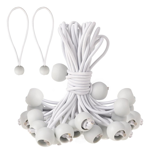 20pcs Ball Bungee Cords, 6 Inch White Elastic Cord Elastic S