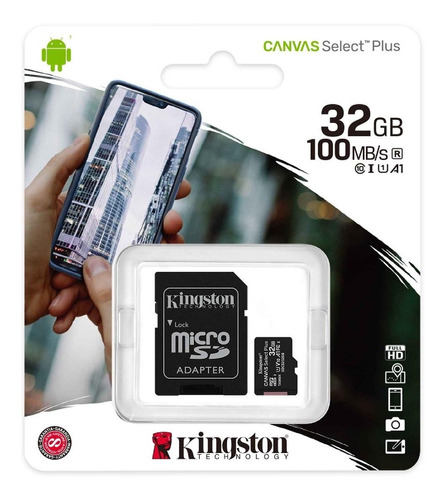 Imagen 1 de 4 de Memoria Micro Sd Kingston 32gb 100mb/s Clase 10 Canvas Plus