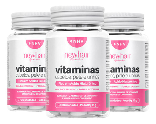 New Hair Kit 3 Potes Vitamina Capilar Com Ácido Hialurônico