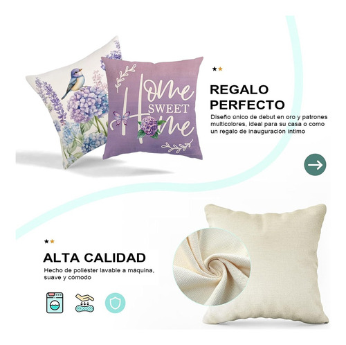 Fundas Cojines Almohada Decorativos Lino Algodón 4pcs 45cm Lavanda