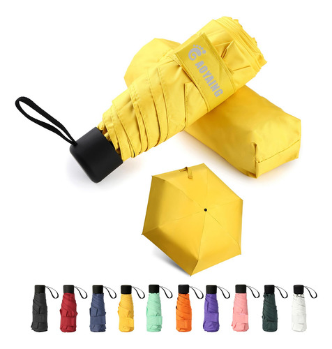 Paraguas Pequeño Gaoyaing Con Funda Ligera, Color Amarillo