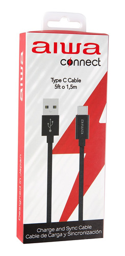 Cable Usb Tipo C Trenzado Aiwa 1.5mts Color Negro