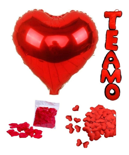 Pack San Valentín Cojín Te Amo 60cm + Globos + Pétalos Rojos