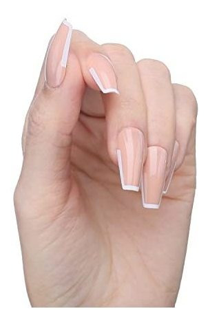 Uñas Postizas Tipo Frances Color Rosa Gloss Con Punta Blanca