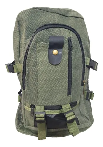 Mochila De Lona Sencilla Color Verde Militar Bolsillos Pr ctica