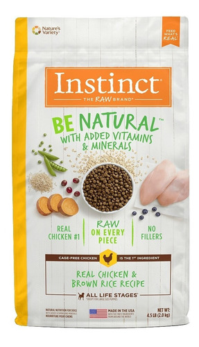 Alimento Instinct Be Natural para perro adulto todos los tamaños sabor pollo y arroz en bolsa de 4.5lb