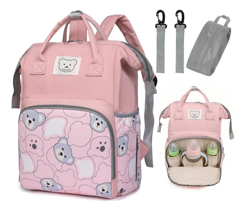 Mochila Pañaleras Bebe Bolsa Pañalera Impermeable Multiusos Color Rosa