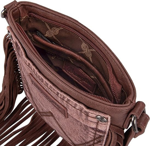 Wrangler Crosbody Denim Con Flecos Para Mujer Rosa Lisa Níquel Rosa