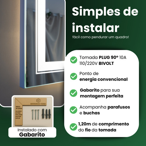 Espelho Com Led Parede Retangular Decorativo 1,20 X 0,80