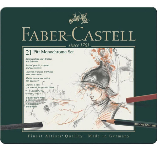 Lápis Monocromático Faber Castell Estojo Metálico Com 21 Pç
