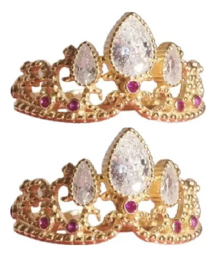 Anillos Con Forma De Corona Rapunzel, Chapados En Oro, Para