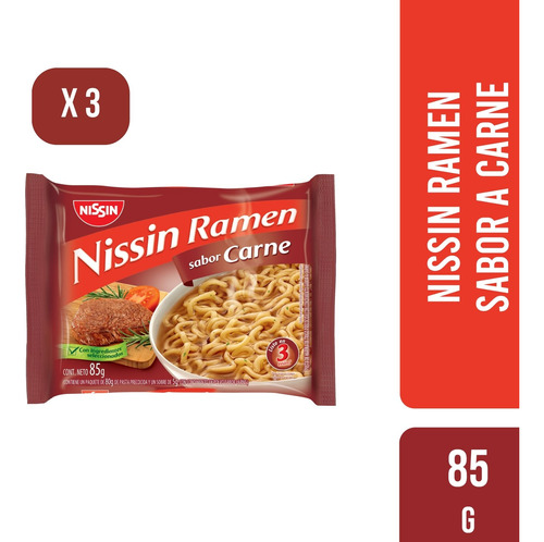 Nissin Ramen Sabor A Carne 85 Gr X3 Unidades