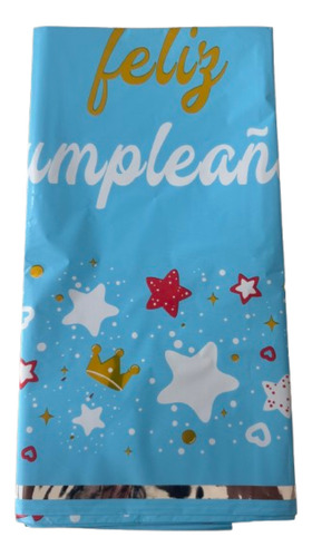 Mantel Rectangular Plastico 137x183 Para Fiesta Glam! Color Azul Metalizado Feliz Cunple