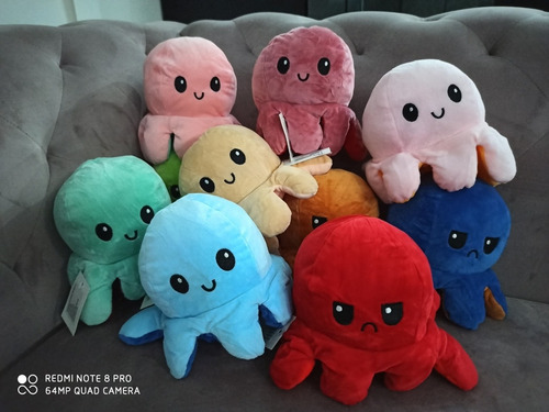 Pulpo Reversible Peluche 20cm Estado De Ánimo Colores Regalo