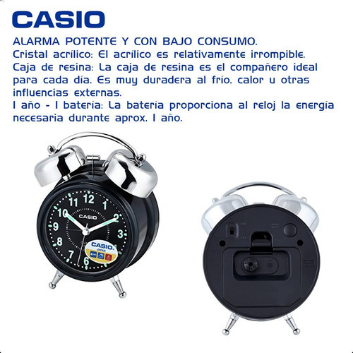 Despertador Digital Casio Vintage Tq362 Reloj Alarma Campana Color Negro