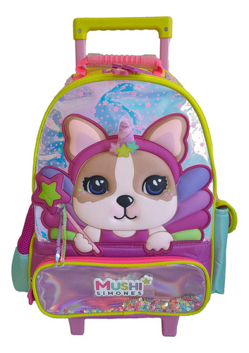 Mochila Premium 16 Pulgadas Con Carro Simones - 12991 Color Rosa Diseño De La Tela Perrito