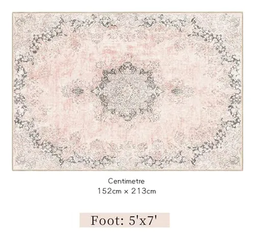 Alfombra 5x7 Rosa Lavable Tanvill Para Sala Y Dormitorio