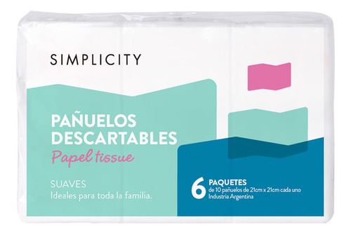 Pañuelos Descartables Simplicity Pack 6 X 10 Un