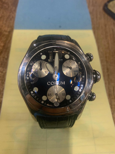 Relogio Corum Vidro Oval Fundo Azul Pulseir D Couro