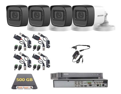 Kit Video Vigilancia 4 Cámaras 5 Mp Microfono 500 Gb Baluns