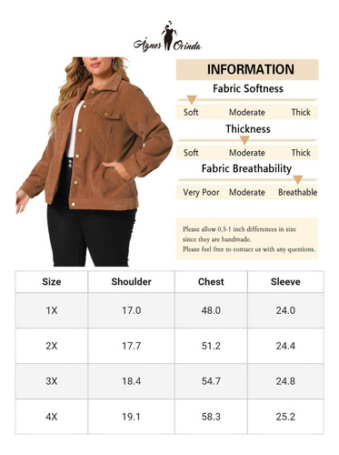 Chaqueta Talla Grande Abrigo Camisa De Pana Con Bolsillos