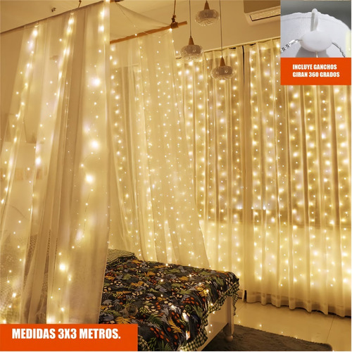 Imagen 9 de 10 de Cortina De Luces Vintage 3x3m . Alambre Microled 300leds
