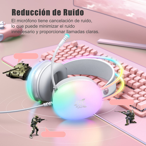 Audífonos Gamer Onikuma Gamer X25 Blanco Con Luz Rgb Led Blanco