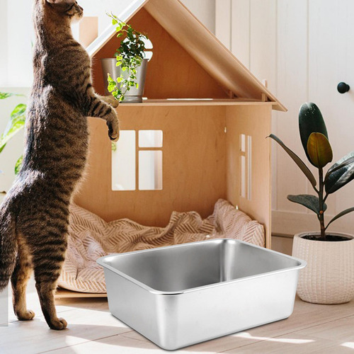 Caja De Arena Para Gatos De Acero Inoxidable, Bandeja