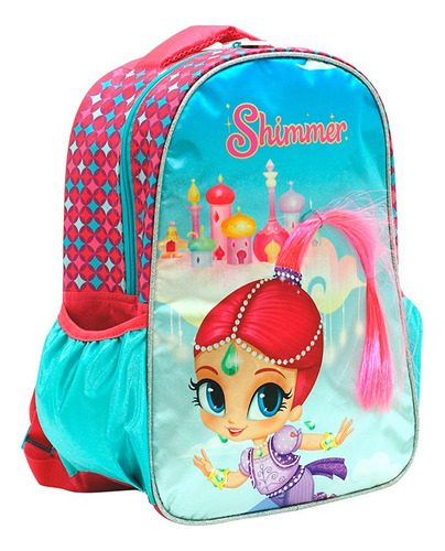 Mochila Back Pack Escolar Shimmer And Shine Kinder Infantil Color Agua Diseño De La Tela Lisa