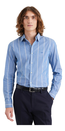 Camisa Hombre Refined Poplin Slim Fit Celeste Rayas Dockers