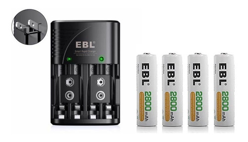 Pilas Baterías Aa Recargables 2800mah + Cargador Ebl (0526)