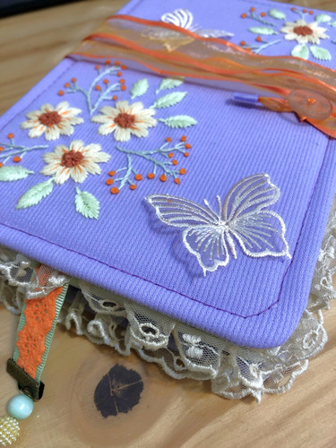 Journal Diario Íntimo Artesanal Romántico Mariposas Y Flores Lila Mariposas Y Margaritas