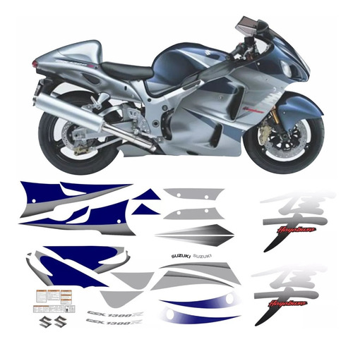 Kit Adesivos Suzuki Hayabusa Gsx 1300r 2008 Azul Hay08az2