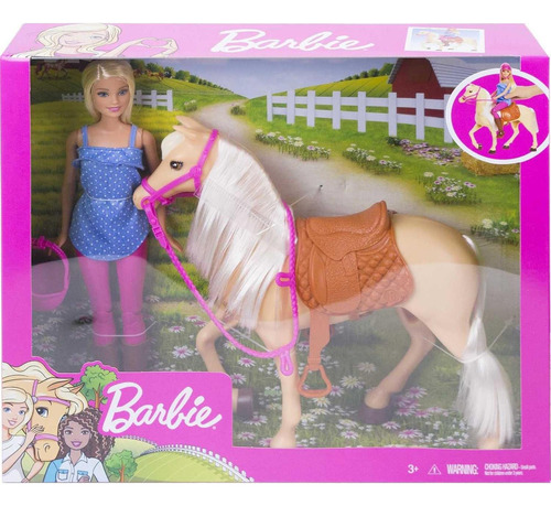 Muñeca Barbie Con Caballo Marrón Claro Y Atuendo De