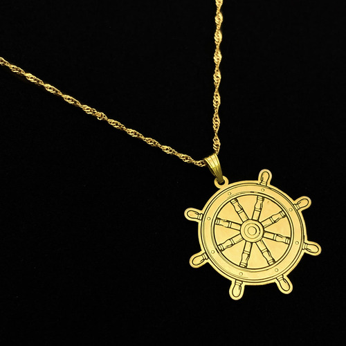 Cadena Y Dije Timón Barco Oro 18k Oro 18k 45 Cm