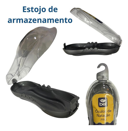 Óculos De Natação Pró Lentes Antiembaçante Com Estojo Adulto