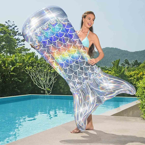 Flotador Inflable Cola De Sirena Salvavidas Tornasol Bestway Color Morado