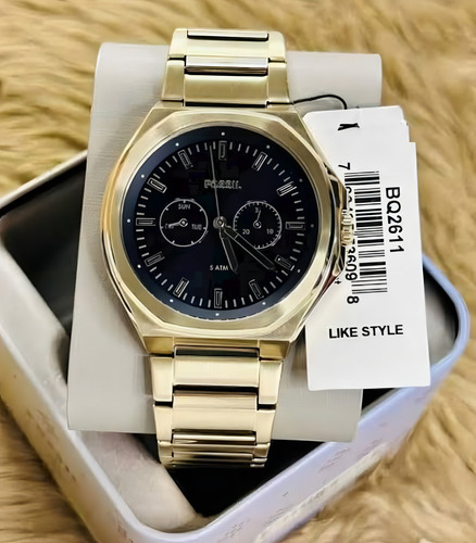 Reloj Fossil Bq2611 Acero En Dorado 46 Mm Para Caballero Fondo Negro